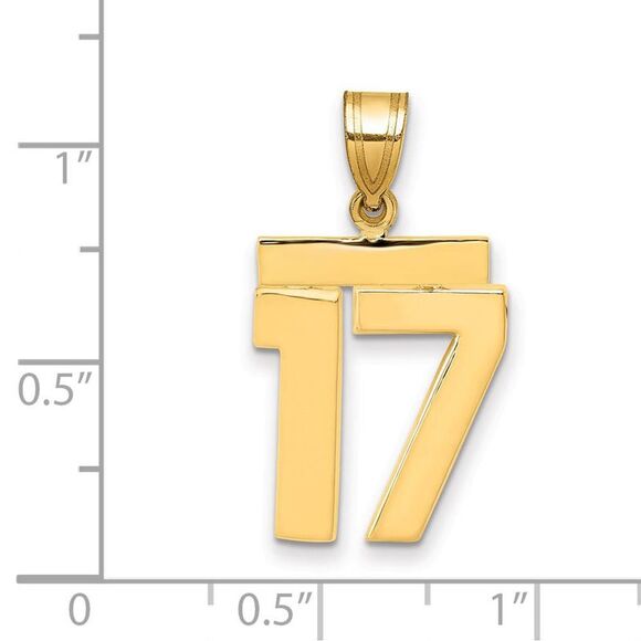14k Yellow Gold, Athletic Collection Medium Polished Number 17 Pendant - Picture 2 of 3